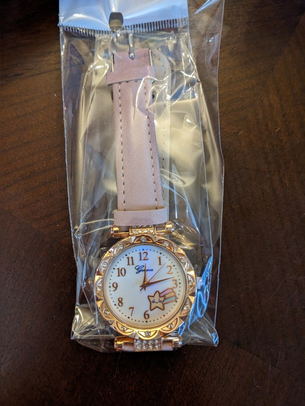 Faux Leather Bear Dial Watch Rose Gold Tone Crystal Accent Quartz, TM2-B1B